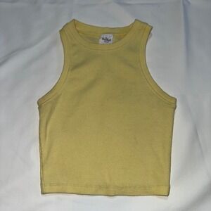Destined Womens XS Yellow Ribbed High Neck Racerback‎ Crop Tank Top